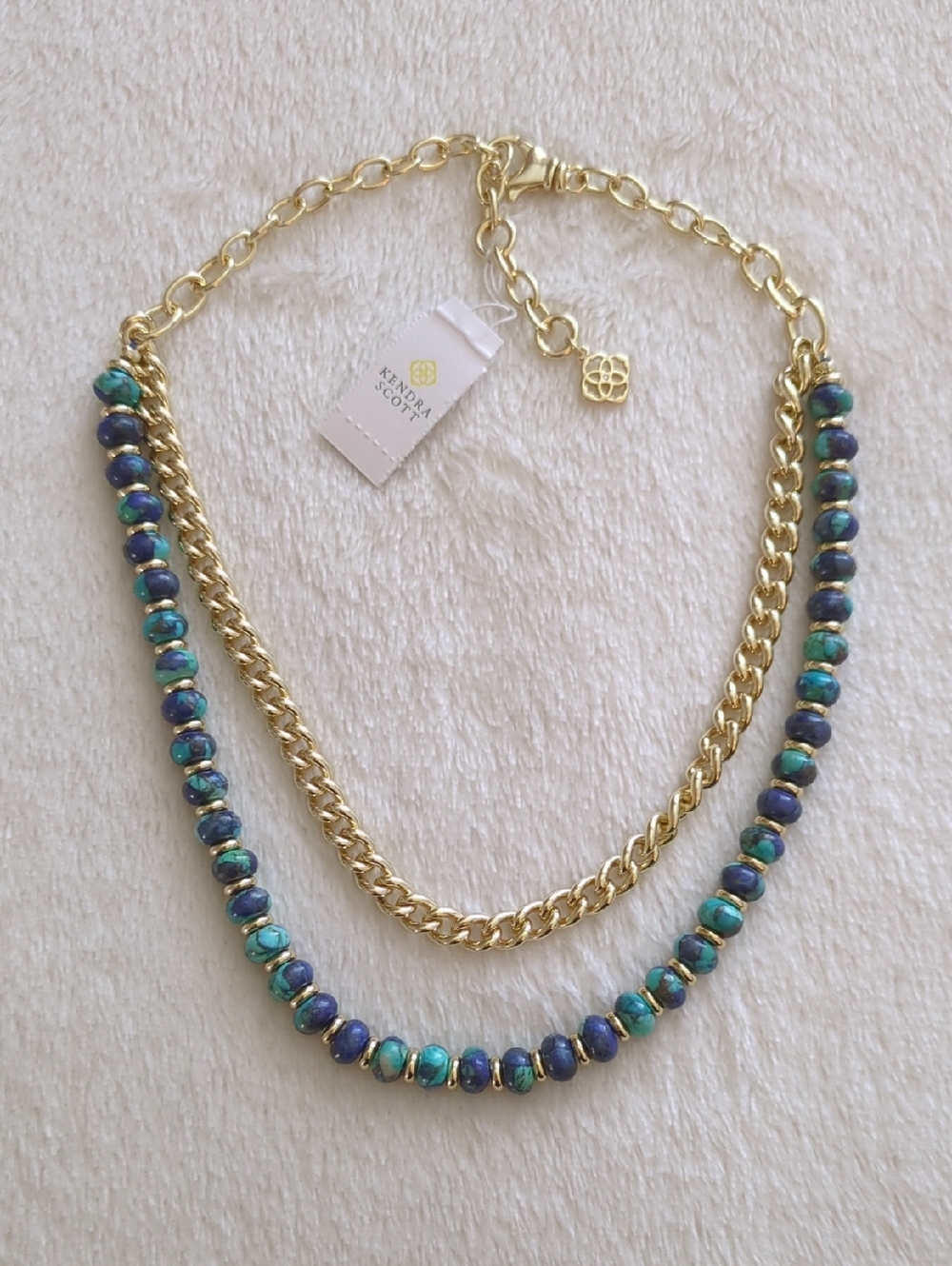 Kendra Scott Rebecca Multi Strand Necklace Bronze Veined Lapis Turquoise Gold 🆕